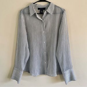 Sheer Pinstripe Blouse Button Up